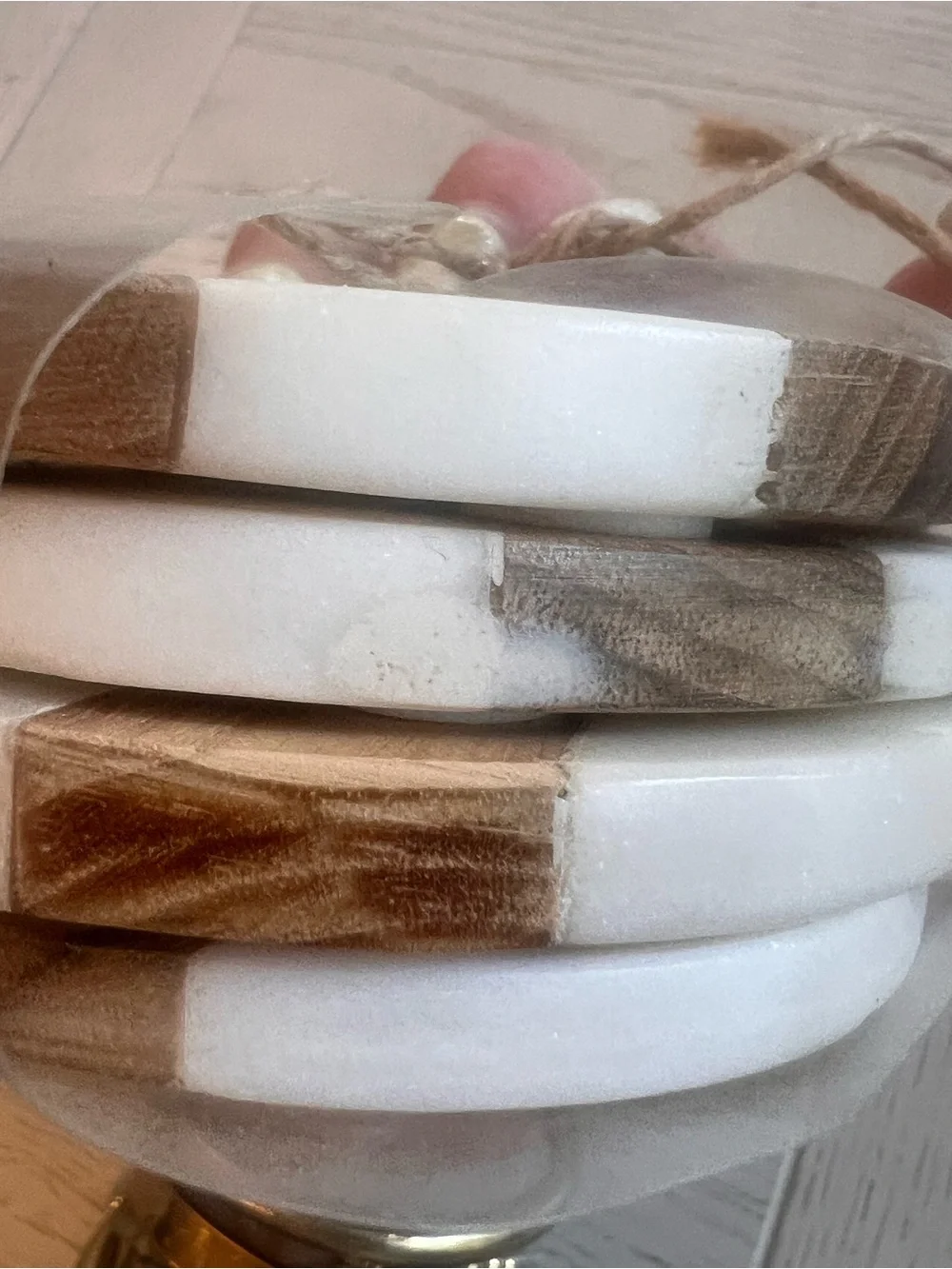 Round Marble and Wood Striped Coasters - Set of 4 NWT